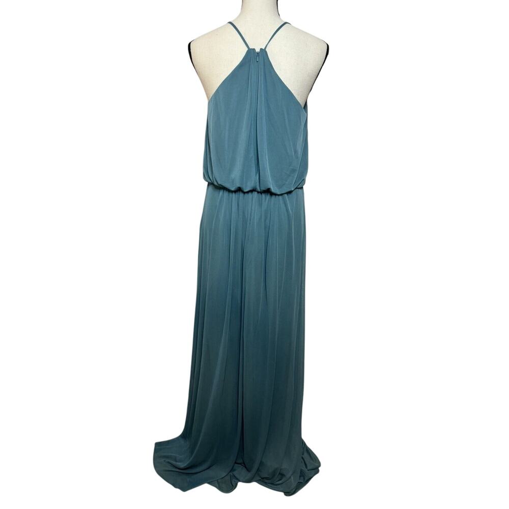 David's Bridal Teal Blue Maxi Spaghetti Strap High Neck Gown Chiffon Dress 10 - Picture 2 of 5